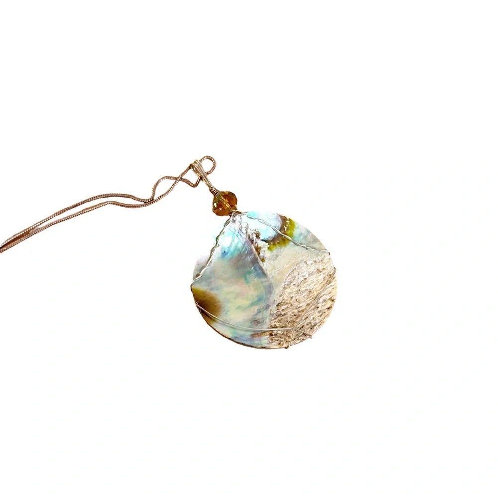 Vintage Sterling Silver Abalone Shell Wire Wrapped Pendant Necklace - Picture 5 of 9